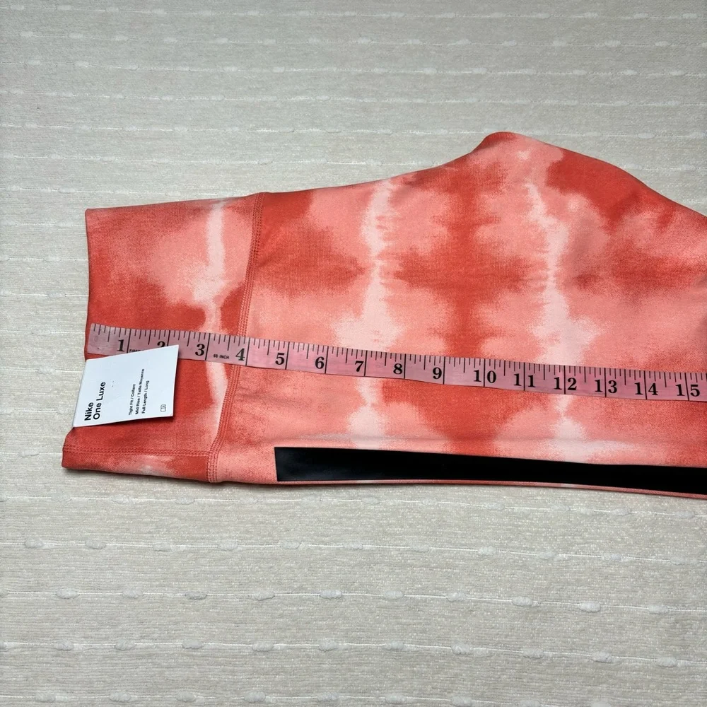 Nike Women's Dry-Fit Leggings-Madder Root&Clear Tie-Dye One Luxe Mid-Rise Size L